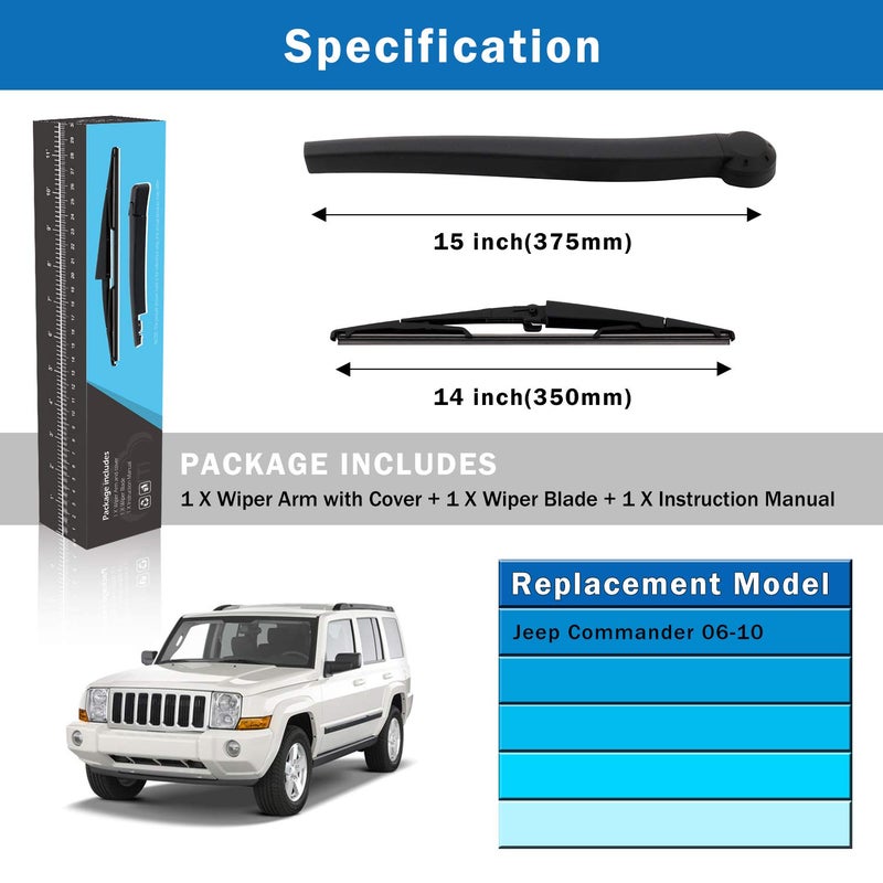WTI Rear Wiper Arm Blade Set Compatible With Jeep Commander 2006-2010 SUV Rear Windshield Window Wiper Kits Assembly New Replacement Accessories Parts 5174877AA - Image 5